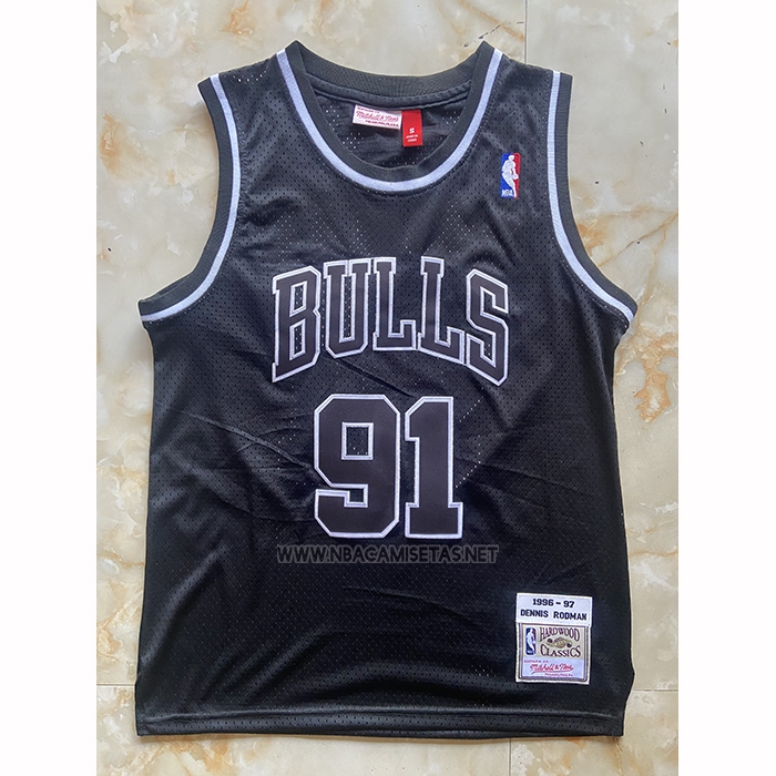 Camiseta Chicago Bulls Dennis Rodman NO 91 Mitchell & Ness 1996-97 Negro1